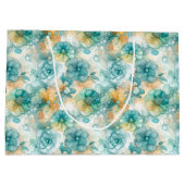 Teal Yellow Floral Alcohol Ink Style Pattern Groot Cadeauzakje (Achterkant)