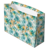 Teal Yellow Floral Alcohol Ink Style Pattern Groot Cadeauzakje (Achterkant Gekanteld)