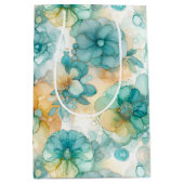Teal Yellow Floral Alcohol Ink Style Wine, Small, Medium Cadeauzakje (Voorkant)