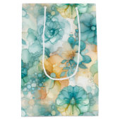 Teal Yellow Floral Alcohol Ink Style Wine, Small, Medium Cadeauzakje (Achterkant)