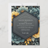 Teal Yellow Floral Bloom Wedding Kaart (Voorkant)