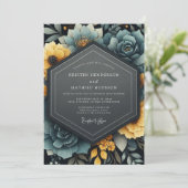 Teal Yellow Floral Bloom Wedding Kaart (Staand voorkant)