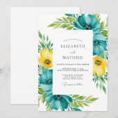 Teal Yellow Floral Spring Wedding Kaart (Voorkant / Achterkant)
