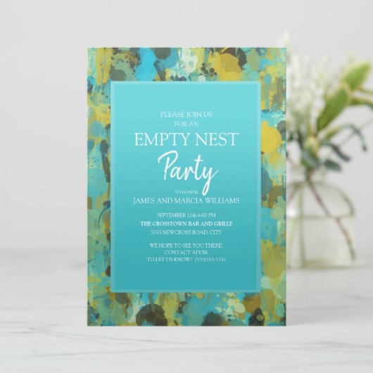 Teal Yellow Green Abstract Empty Nest Party Kaart (Staand voorkant)