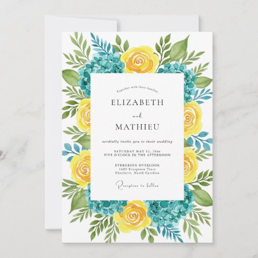 Teal Yellow Lush Summer Wedding Kaart (Voorkant)