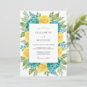 Teal Yellow Lush Summer Wedding Kaart (Staand voorkant)