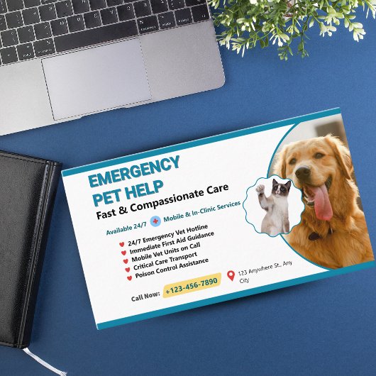 Teal & Yellow Pet Emergency Veterinary - Emergency Visitekaartje
