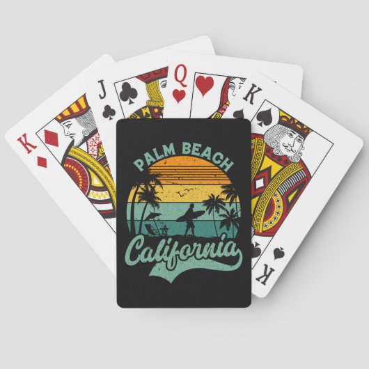 Teal Yellow Retro California Beach Typography  Pokerkaarten (Achterkant)