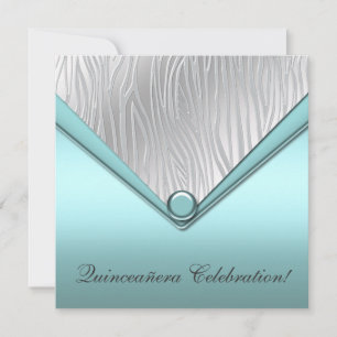 Teal Zebra Quinceanera 15e verjaardagsuitnodiging Kaart