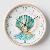 Teal Zeeschelp en Parel Wandklok (Voorkant)
