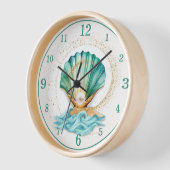 Teal Zeeschelp en Parel Wandklok (Hoek)