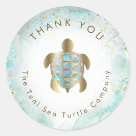 teal zeeschildpad ontwerp ronde sticker