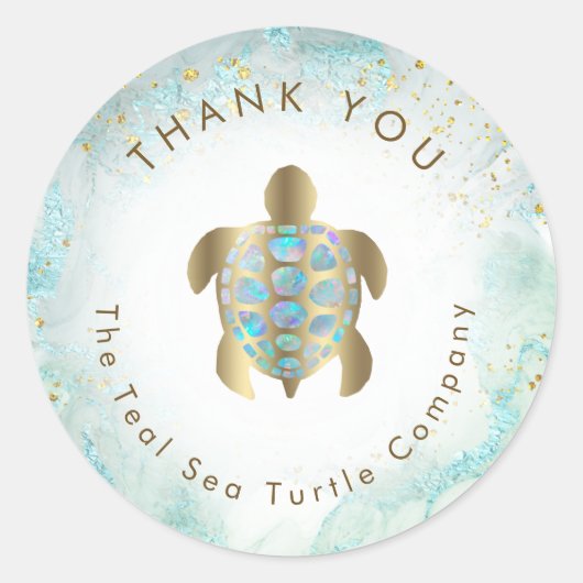 teal zeeschildpad ontwerp ronde sticker (Voorkant)
