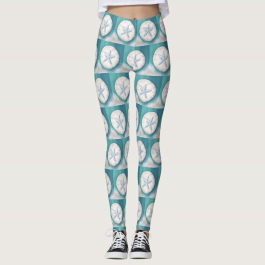 Teal Zeester en Zanddollar Strand Leggings (Voorkant)