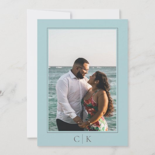 Teal Zeester Monogram Foto Save The Date (Achterkant)