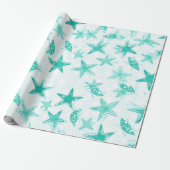 teal zeester oceaandessin cadeaupapier (Uitgerold)