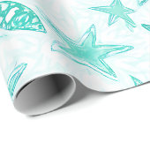 teal zeester oceaandessin cadeaupapier (Rol Hoek)