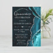 Teal & Zilver Glitter Agate Quinceanera Kaart (Staand voorkant)