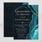 Teal & Zilver Glitter Agate Quinceanera Kaart (Voorkant / Achterkant)