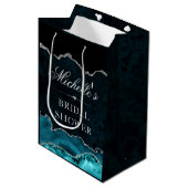 Teal Zilver Glitter Marmer Agate Bruiloftsfeest Medium Cadeauzakje (Voorkant Gekanteld)