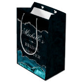 Teal Zilver Glitter Marmer Agate Bruiloftsfeest Medium Cadeauzakje (Achterkant Gekanteld)