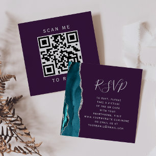 Teal Zilveren Agaat Purper Huwelijk QR Code RSVP Informatiekaartje