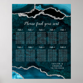 Teal Zilveren Agaat Trouw Stoelenplattegrond 10 Ta Poster