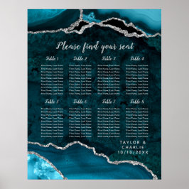 Teal Zilveren Agaat Trouw Stoelenplattegrond 8 Taf Poster