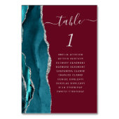 Teal Zilveren Agate Burgundy Bruiloft Tafelnummer (Achterkant)