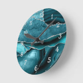Teal Zilveren Agate Glitter Navy Blauwe Geode Ronde Klok (Hoek)