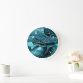 Teal Zilveren Agate Glitter Navy Blauwe Geode Ronde Klok (Huis)