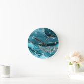 Teal Zilveren Agate Glitter Safari Luipaardprint Ronde Klok (Huis)