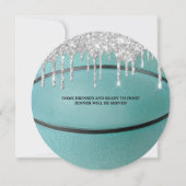 Teal Zilveren Drip Basketbal Uitnodiging (Achterkant)