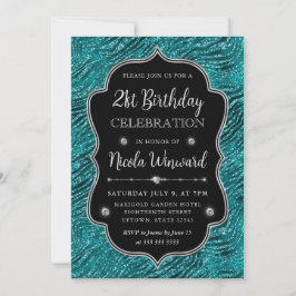 Teal Zilveren Tijgerstrepen Glitter Frame Verjaard Kaart
