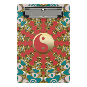 Teal Zonneschijn Goud Yin Yang Mini Klembord