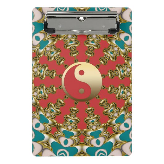 Teal Zonneschijn Goud Yin Yang Mini Klembord (Voorkant)