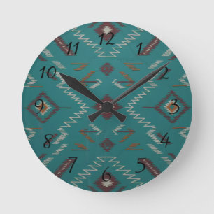 Teal Zuidwest Navajo Geometrisch Ronde Klok