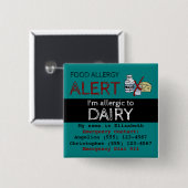 Teal Zuivel Voedselallergie Waarschuwingslabel Vierkante Button 5,1 Cm (Voorkant /achterkant)