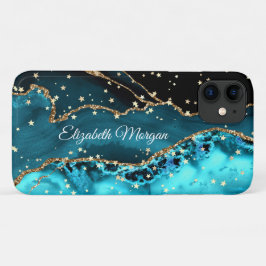 Teal, Zwart en Goud Agaat, Grote Gouden Sterren, N Case-Mate iPhone Case