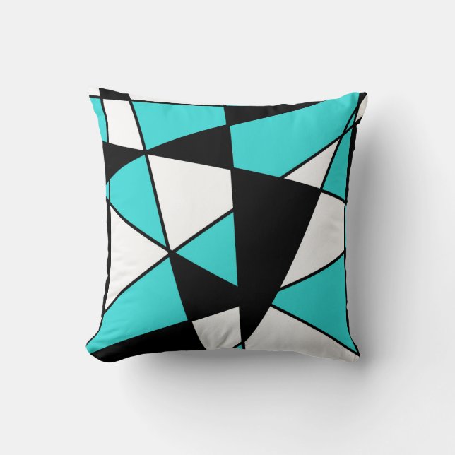 Teal zwart en wit modern geometrisch patroon kussen (Voorkant)