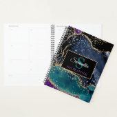 Teal Zwart Goud Agate Monogram Moderne Luxe Planner (Display)