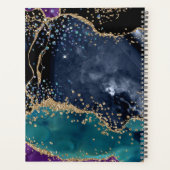 Teal Zwart Goud Agate Monogram Moderne Luxe Planner (Achterkant)
