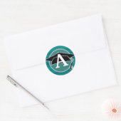 Teal Zwart Wit Afstudeerhoed Monogram Initiaal Ronde Sticker (Envelop)