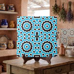 Teal Zwarte Boho Geometrische Azteekse Mozaïek Acc Tegeltje