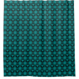 Teal Zwarte Buffalo Hart Plaid Douchegordijn