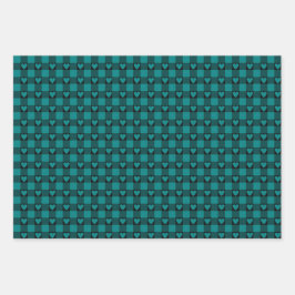 Teal Zwarte Buffalo Hart Schotlandse Ruit Inpakpapier Vel