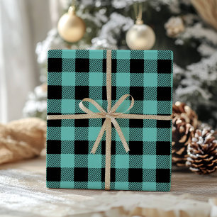 Teal Zwarte Buffalo Plaid Gingham Houthakker Cadeaupapier