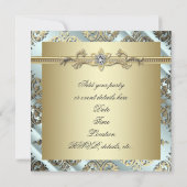 Teal Zwarte Gouden Damast Feest Kaart (Achterkant)