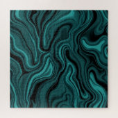 Teal Zwarte Marmer Werveling Abstracte Vloeibare G Legpuzzel (Horizontaal)