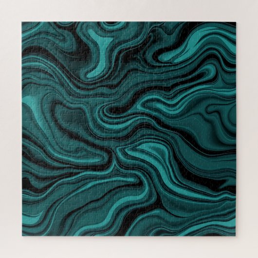 Teal Zwarte Marmer Werveling Abstracte Vloeibare G Legpuzzel (Verticaal)